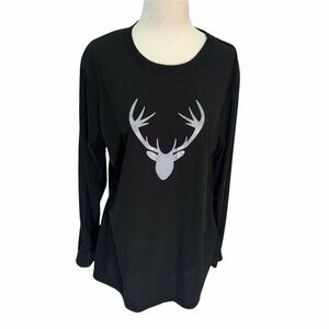 PATPAT🖤BLACK T-Shirt Caribou Graphic Long Sleeves size XL